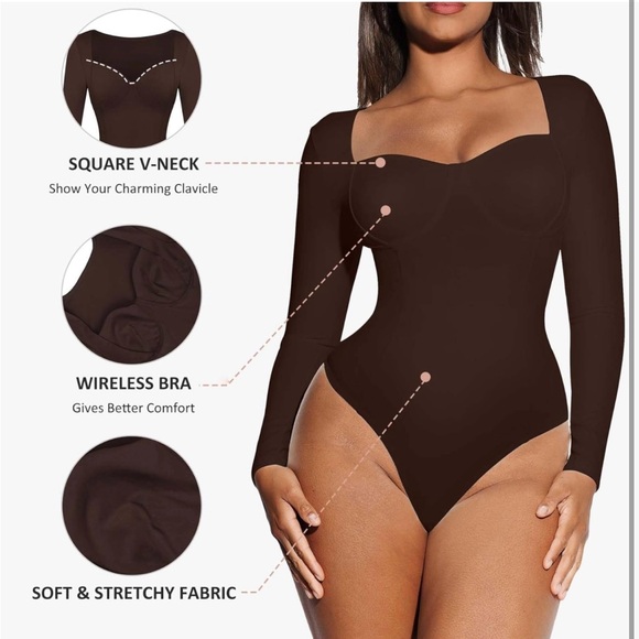 NWOT Brown long Sleeve Shapewear bodysuit - Picture 3 of 4